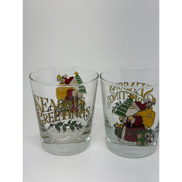 VTG Anchor Hocking "Seasons Greetings" Set of 2 Glasses Santa Claus Christmas - Picture 4 of 7